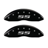 MGP Front set 2 Caliper Covers Engraved Front Silverado style/SS Black finish silver ch - 14238FSS3BK