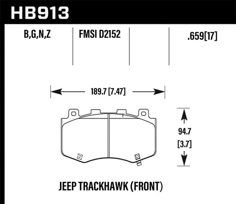 Hawk 18-19 Jeep Grand Cherokee Trackhawk DTC-60 Front Brake Pads - HB913G.659