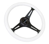 NRG Classic Wood Grain Steering Wheel (350mm) Glow-In-The-Dark Blue Grip w/Black 3-Spoke Center - ST-015BK-GL/BL