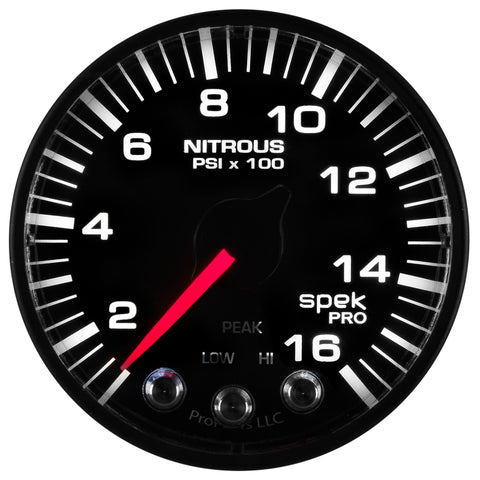 Autometer Spek-Pro Gauge Nitrous Press 2 1/16in 1600psi Stepper Motor W/Peak & Warn Blk/Blk - P320328