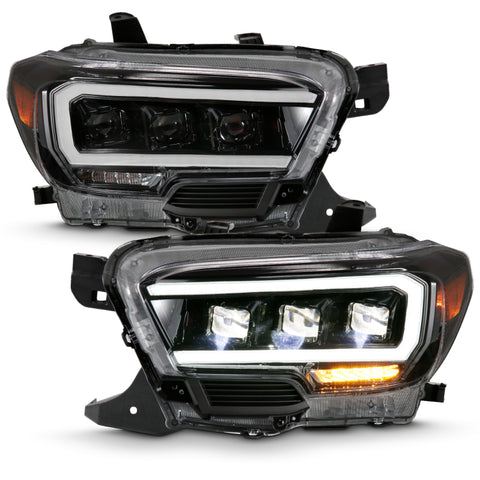 ANZO 2016-2018 Toyota Tacoma LED Projector Headlights Plank Style Black w/ Amber - 111496