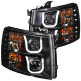 ANZO 2007-2013 Chevrolet Silverado 1500 Projector Headlights w/ U-Bar Black - 111281