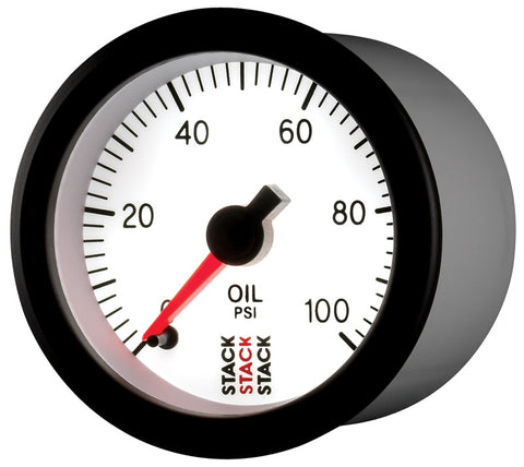 Autometer Stack 52mm 0-100 PSI 1/8in NPTF Male Pro Stepper Motor Oil Pressure Gauge - White - ST3352