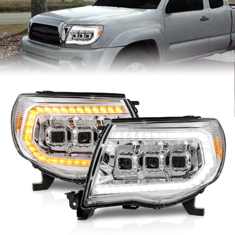 ANZO 05-11 Toyota Tacoma LED Projector Headlights w/Light Bar Swtchbk Seq. Chrome w/Initiation Light - 111582