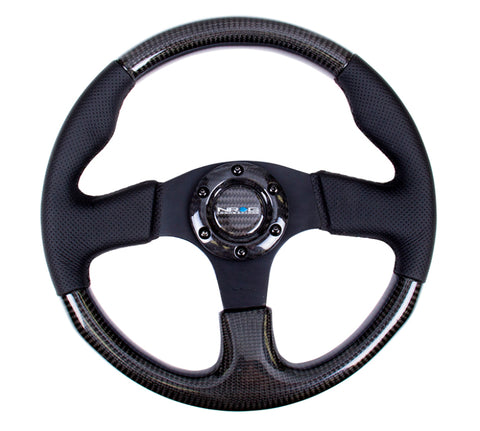 NRG Carbon Fiber Steering Wheel (315mm) Leather Trim w/Black Stitching - ST-310CFBS
