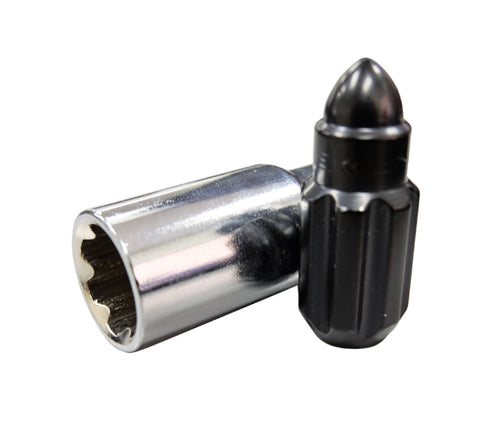 NRG 500 Series M12 X 1.5 Bullet Shape Steel Lug Nut Set - 21 Pc w/Lock Key - Black - LN-LS500BK-21