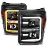 ANZO 2011-2016 Ford F250 Projector Headlights w/ Plank Style Switchback Black w/ Amber - 111406