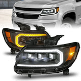 ANZO 15-22 Chevrolet Colorado Full LED Projector Headlights w/ Initiation & Sequential - Black - 111615