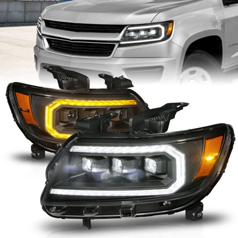ANZO 15-22 Chevrolet Colorado Full LED Projector Headlights w/ Initiation & Sequential - Black - 111615