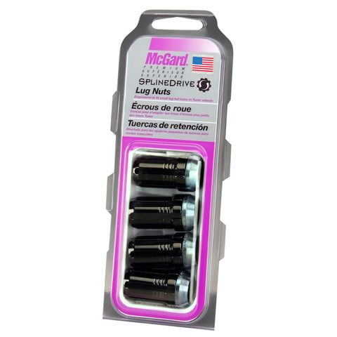 McGard SplineDrive Lug Nut (Cone Seat) 1/2-20 / 1.60in. Length (4-Pack) - Black (Req. Tool) - 65340BK