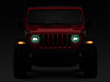 Raxiom 18-22 Jeep Wrangler JL/JT Axial 9-Inch LED Headlights w/RGB Halo- Blk Housing (Clear Lens) - J142668