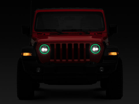 Raxiom 18-22 Jeep Wrangler JL/JT Axial 9-Inch LED Headlights w/RGB Halo- Blk Housing (Clear Lens) - J142668