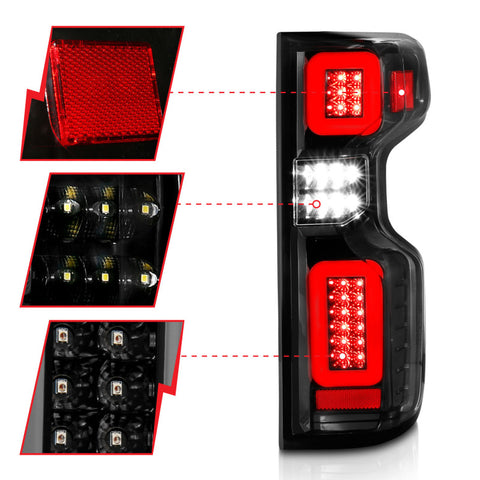 ANZO 19-21 Chevy Silverado Full LED Taillights Black Housing Clear Lens G2 (w/C light Bars) - 311414