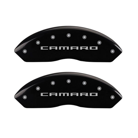 MGP 4 Caliper Covers Engraved Front Gen 5/Camaro Engraved Rear Gen 5/RS Black finish silver ch - 14240SCR5BK