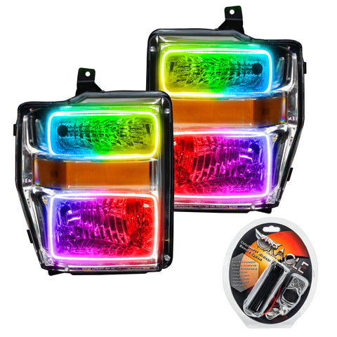 Oracle 08-10 Ford F250/350 Pre-Assembled Halo Headlights - Chrome Housing - ColorSHIFT - 7189-330