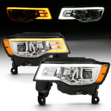 ANZO 2017-2018 Jeep Grand Cherokee Projector Headlights w/ Plank Style Switchback - Chrome w/ Amber - 111419
