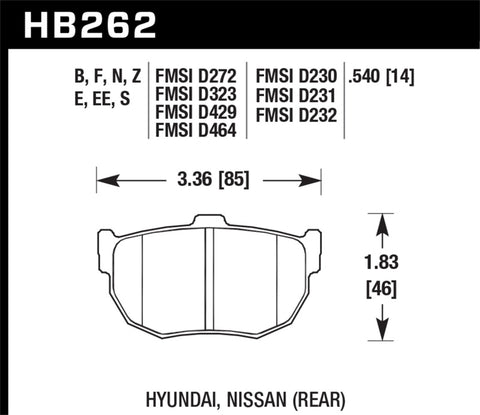 Hawk 89-97 Nissan 240SX SE HP+ Street Rear Brake Pads - HB262N.540