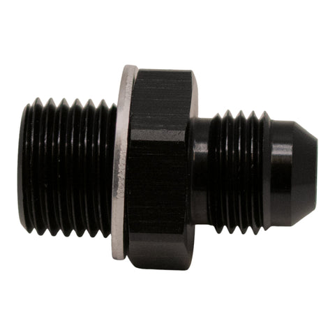 DeatschWerks 6AN Male Flare to M16 X 1.5 Male Metric Adapter (Incl Washer) - Anodized Matte Black - 6-02-0615-B