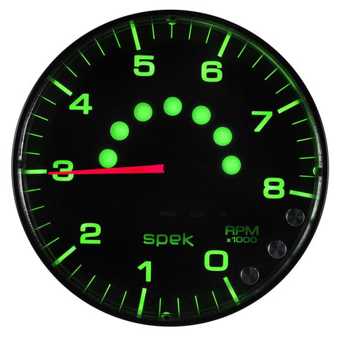 Autometer Spek-Pro Gauge Tachometer 5in 8K Rpm W/Shift Light & Peak Mem Black/Black - P238328