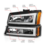 ANZO 2003-2006 Chevrolet Silverado 1500 Crystal Headlights w/ Light Bar Black Housing - 111501