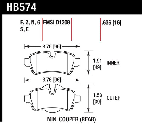 Hawk 07+ Mini Cooper Performance Ceramic Street Rear Brake Pads - HB574Z.636