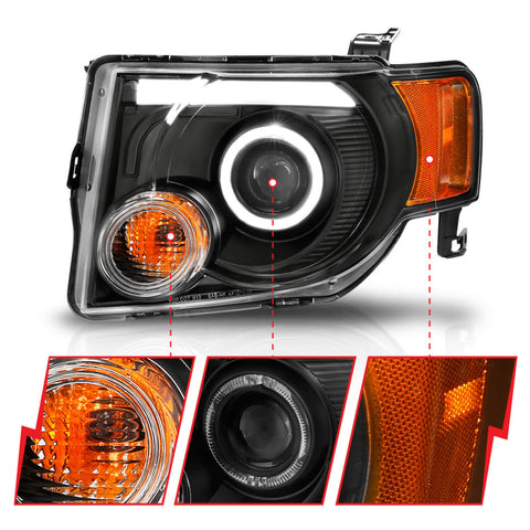 ANZO 2008-2012 Ford Escape Projector Headlights w/ Halo Black - 111355