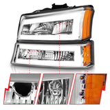 ANZO 2003-2006 Chevrolet Silverado 1500 Crystal Headlights w/ Light Bar Chrome Housing - 111502
