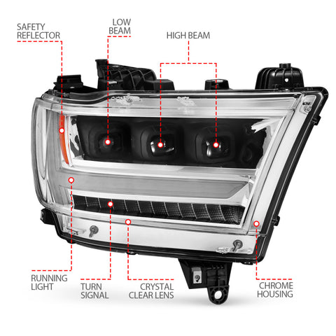 ANZO 19-20 Dodge Ram 1500 Tradesman LED Projector Headlights Plank Style w/Sequential Black (Pass.) - 111495-R