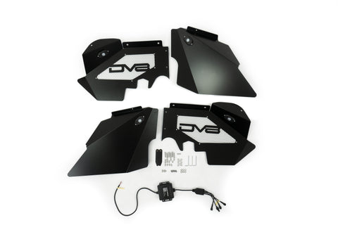 DV8 Offroad 07-18 Jeep Wrangler JK Front Aluminum Inner Fender w/ Rock Lights - Black - INFEND-01FBRL