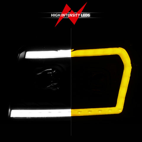 ANZO 2005-2007 Jeep Grand Cherokee Projector Headlights w/ Light Bar Switchback Black Housing - 111543