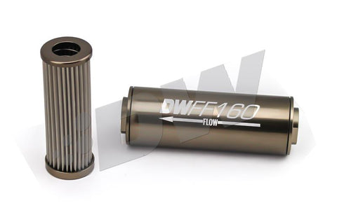 DeatschWerks Stainless Steel 10AN 100 Micron Universal Inline Fuel Filter Housing Kit (110mm) - 8-03-110-100K