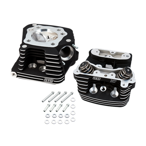 S&S Cycle 84-99 BT Super Stock Cylinder Head Kit For 3-1/2in and 3-5/8in Bore - Wrinkle Black - 90-1504