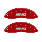 MGP Front set 2 Caliper Covers Engraved Front Silverado style/SS Red finish silver ch - 14238FSS3RD