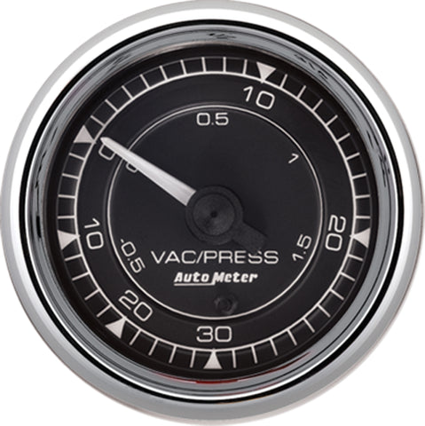 AutoMeter Chrono 2-1/16in VAC/Boost 30in HG/30PSI Mechanical Gauge - Chrome - 9703