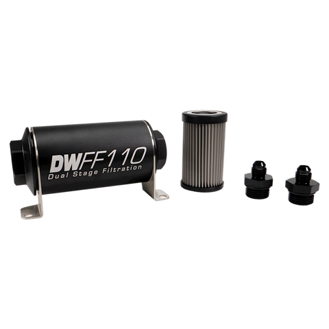 DeatschWerks Stainless Steel 6AN 10 Micron Universal Inline Fuel Filter Housing Kit (110mm) - 8-03-110-010K-6