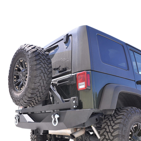 DV8 Offroad 07-18 Jeep Wrangler JK Rear Aluminum Bumper w/ Tire Carrier - Black - RBSTTB-01