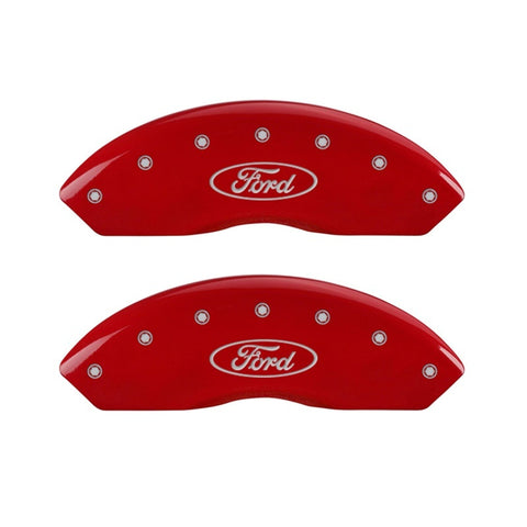 MGP Front set 2 Caliper Covers Engraved Front Oval logo/Ford Red finish silver ch - 10155FFRDRD