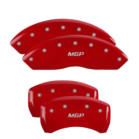 MGP 4 Caliper Covers Engraved F & R Chevy Racing Red Finish Silver Char 2018 Chevrolet Equinox - 14247SBRCRD