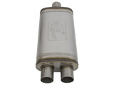 aFe MACHForce XP SS Muffler 2.5in Center Inlet / 2.5in Dual Outlets 18in L x 9in W x 4in H Body - 49M00009
