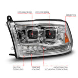 ANZO 09-18 Dodge Ram 1500/2500/3500 Full LED Proj Headlights w/Switchback Light Bar - Chrome - 111596