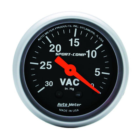 Autometer Sport-Comp 2-1/16in. 30 IN HG Mechanical Vacuum Gauge - 3384