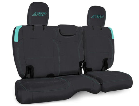 PRP Jeep Wrangler JL Rear Bench CoversU - 4 door with no armrest - Black/Teal - B043-09