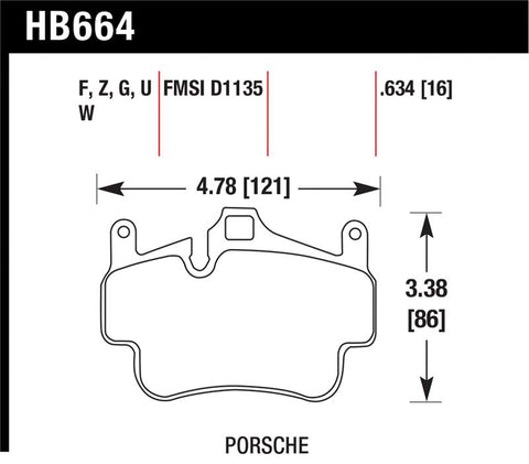 Hawk 05-08 Porsche 911 Carrera Front & Rear / 07-08 Cayman Front Perf Ceramic Street Brake Pads - HB664Z.634