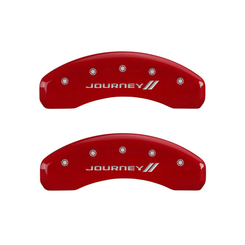 MGP 4 Caliper Covers Engraved Front & Rear With stripes/Journey Red finish silver ch - 12200SJNYRD