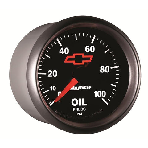 Autometer GM Bowtie Black 2-1/16in 0-100 PSI Oil Pressure - Stepper Motor - 3653-00406