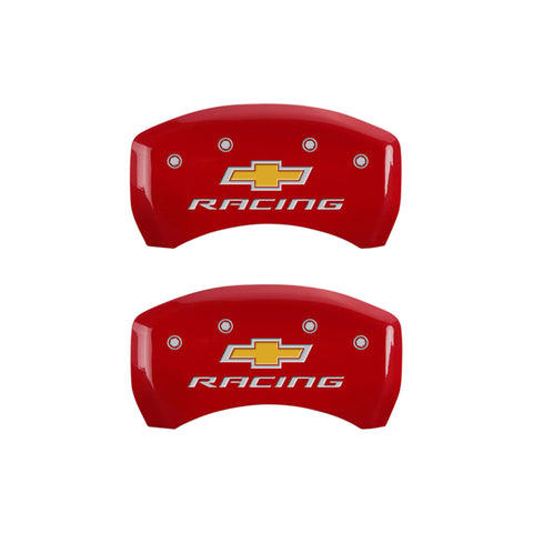 MGP 4 Caliper Covers Engraved Front & Rear Chevy racing Red finish silver ch - 14231SBRCRD