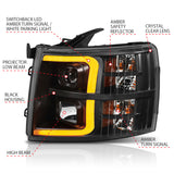 ANZO 07-13 Chevrolet Silverado 1500 Plank Style Projector Headlights Black w/ Amber - 111410