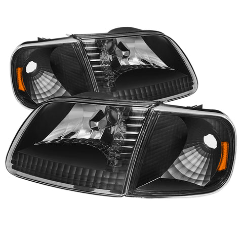 xTune Ford F150 97-03 / Expedition 97-02 Crystal Headlights w/Corner Black HD-JH-FF15097-SET-AM-BK - 5070319