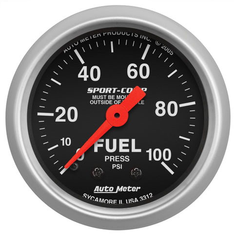 Autometer Sport-Comp 52mm 0-100 PSI Mechanical Fuel Pressure Gauge - 3312