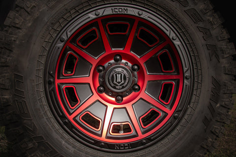 ICON Victory17x8.5 6x5.5 0mm Offset 4.75in BS Satin Black w/Red Tint Wheel - 3017858347SBRT